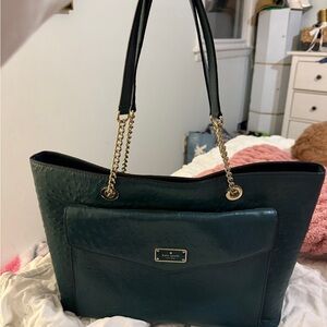 Kate Spade Ostrich-Embossed Leather Shoulder Bag
 with Gold Accents